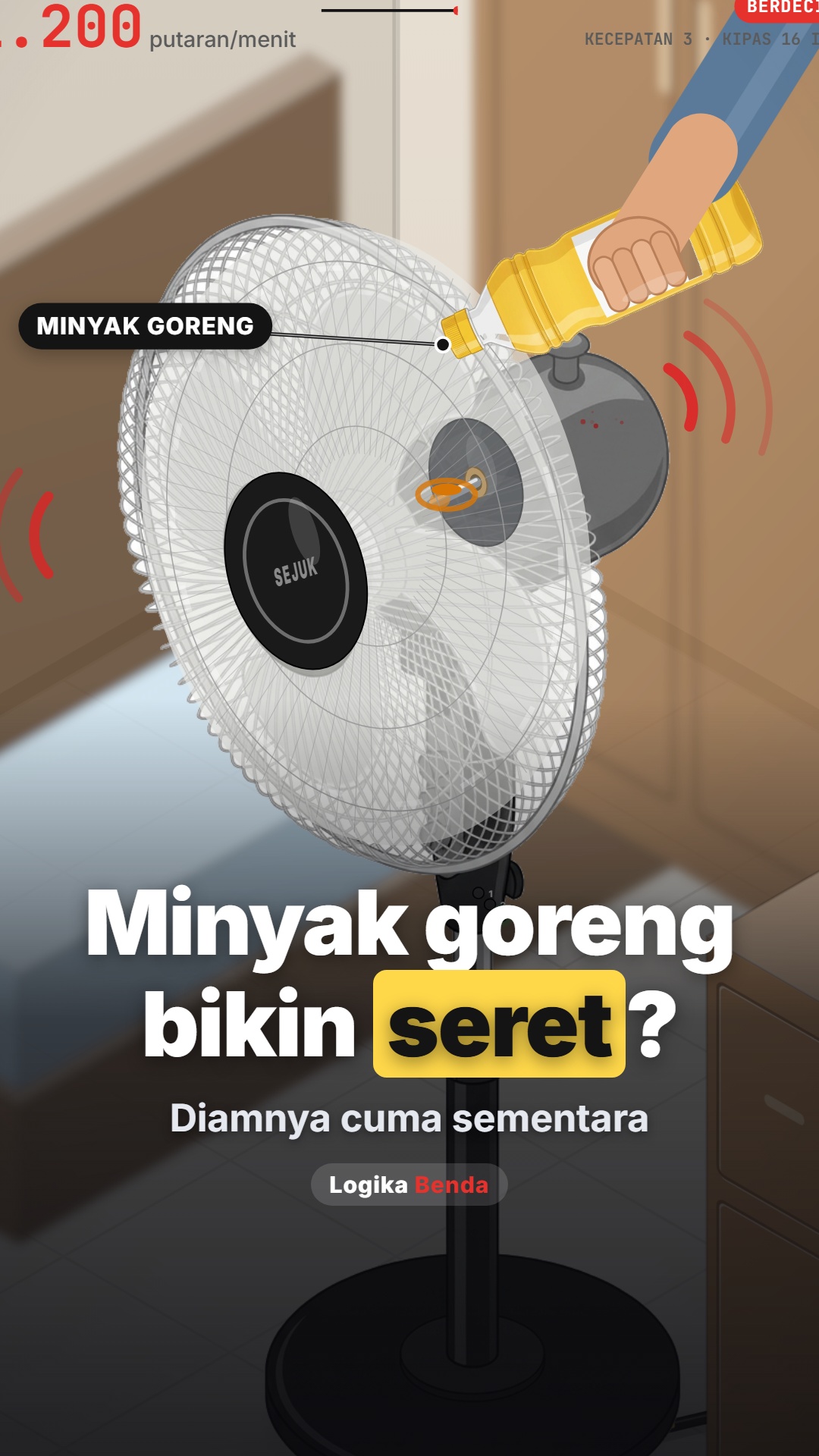 Sampul video kipas ditetesi minyak goreng